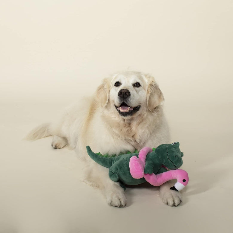 Flamingo Pink Fun Large T Rex Plush Squeaky Dog Toy