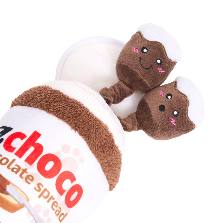 Chocolate Spread Jar Bungee Burrow Plush Squeaky Dog Toy Set