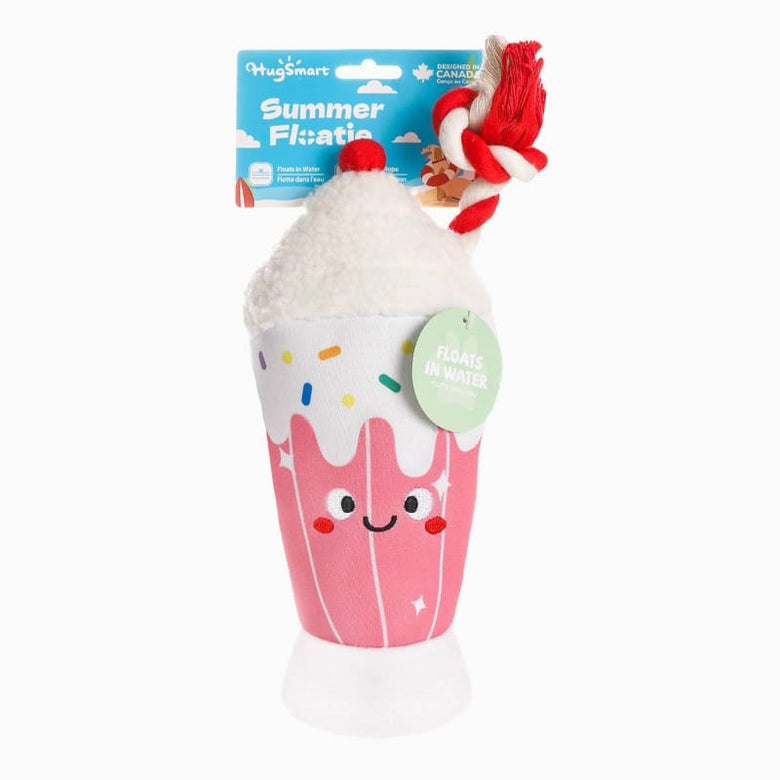 Hugsmart Products Inc dog toys Summer Floatie Strawberry Smoothie Plush Squeak Dog Toy