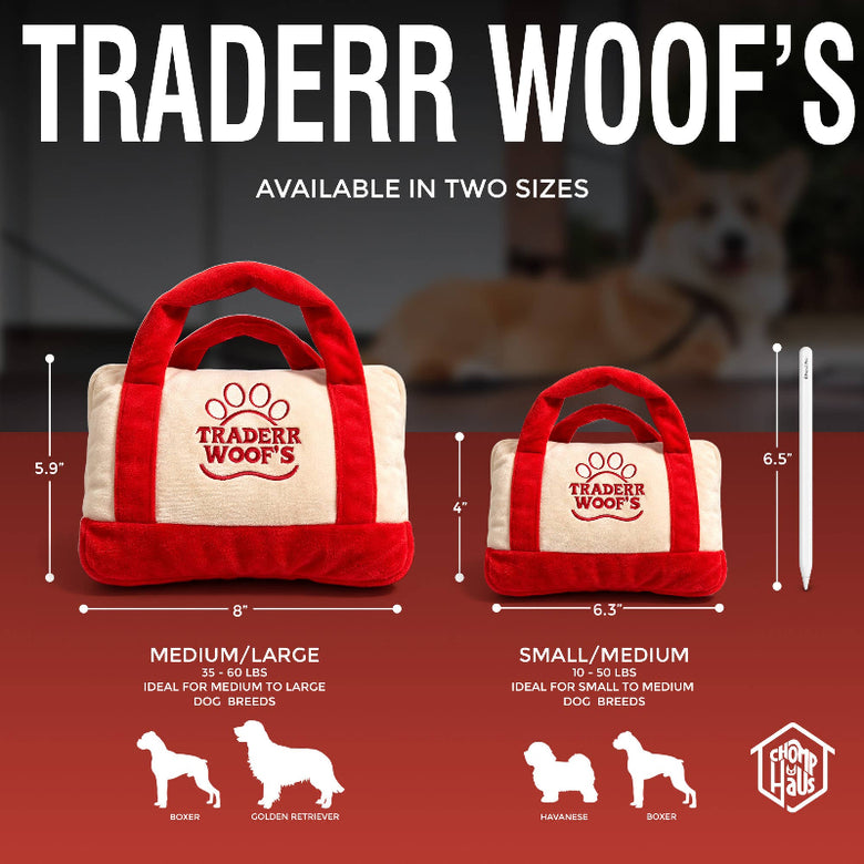 Chomp Haus Chomp Haus - Red Traderr Woof’s – Plush Squeaky Designer Dog Toy: Small