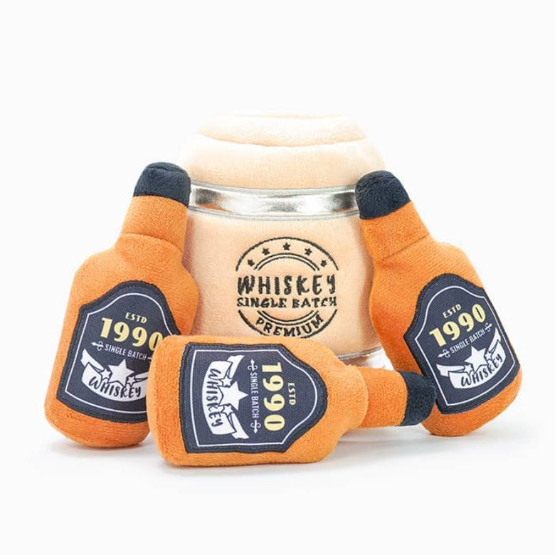 Hugsmart Products Inc dog toys Food Party Whiskey Barrel Interactive Plush Dog Toy Set - 4 Pc