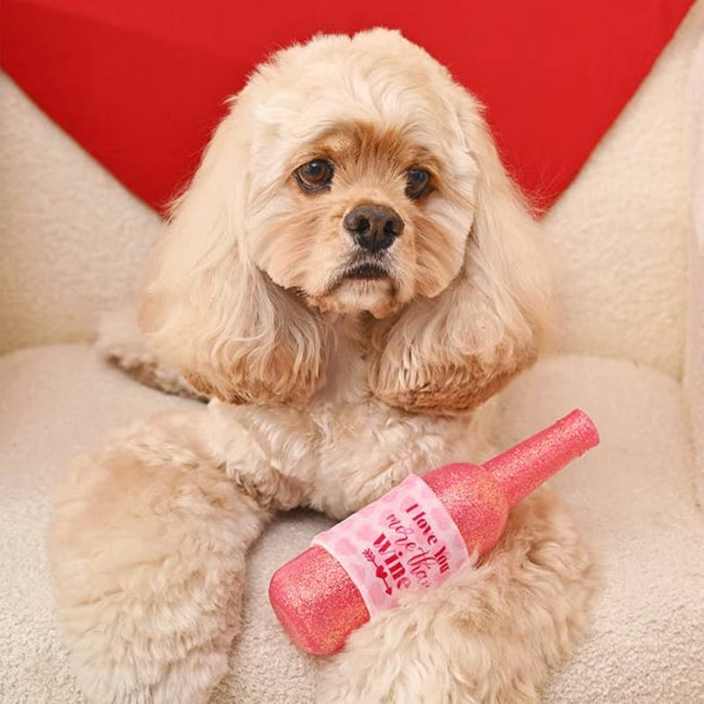 Hugsmart Products Inc Dog Toys Woof Love Love you more than wine Bottle Rubber Dog Toy