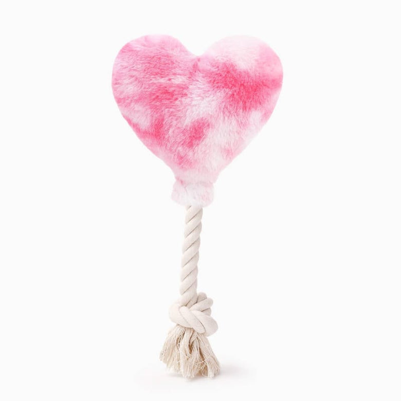 Hugsmart Products Inc dog toys Love is in the air Pink Heart Rope Tug Plush Squeak Dog Toy