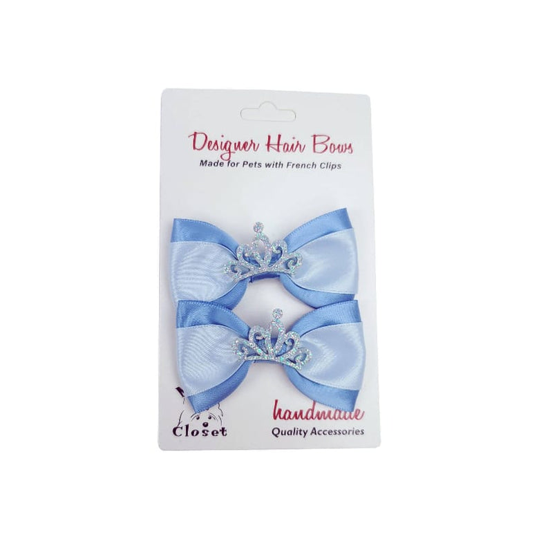 Barker's Bowtique Hair Bows Blue & White with Tiara Dog Hair Bows - 2 per card