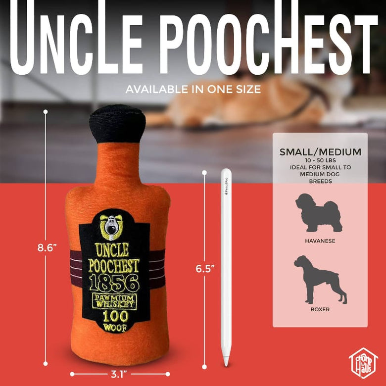 Chomp Haus Dog Toys Uncle Poochest Plush Bottle Squeaky Dog Toy