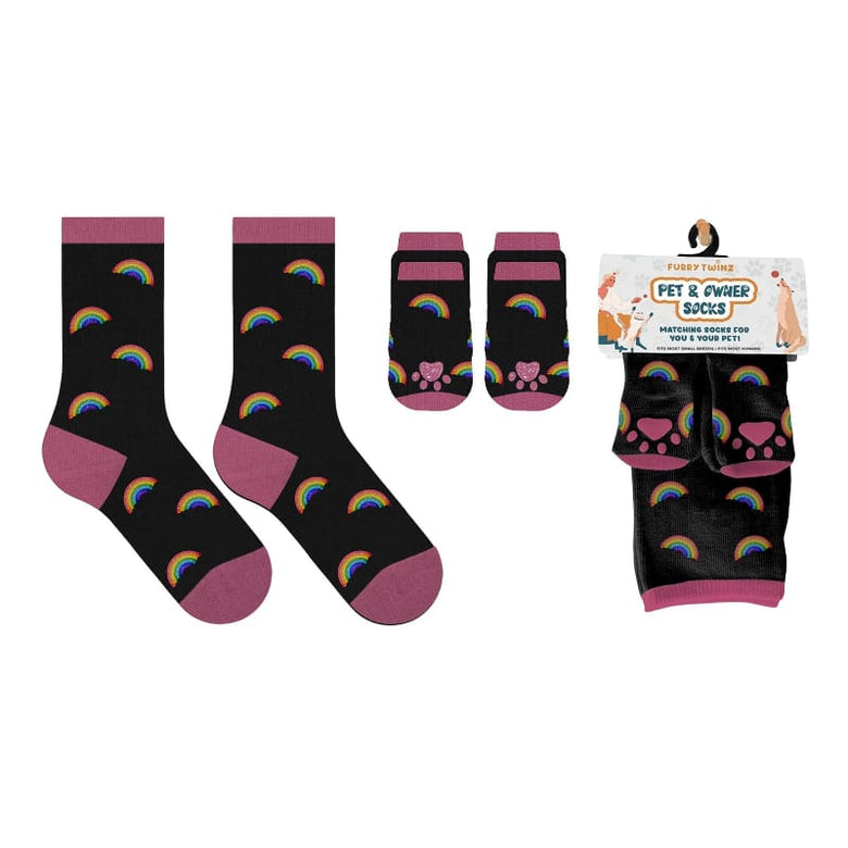 Extreme Fit Wholesale Pet Socks Rainbow Black / Pink Matching Pet & Owner Fun Socks - One Size Fits Most