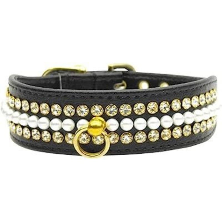 Mirage Pet Products Collars 14 / Blk Mini Faux Pearl & Crystel Set Pet Collar