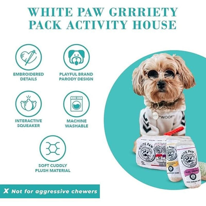 Haute Diggity Dog Toys White Paw Grrriety Pack Interactive Activity House Dog Toy