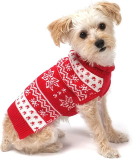 Winter Snowflake Christmas Holiday Red Turtleneck Dog Sweater