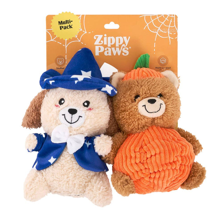 Halloween Cheeky Chumz Jr Pumpkin Bear & Dog Wizard Plush Dog Toy Set - 2 Pk