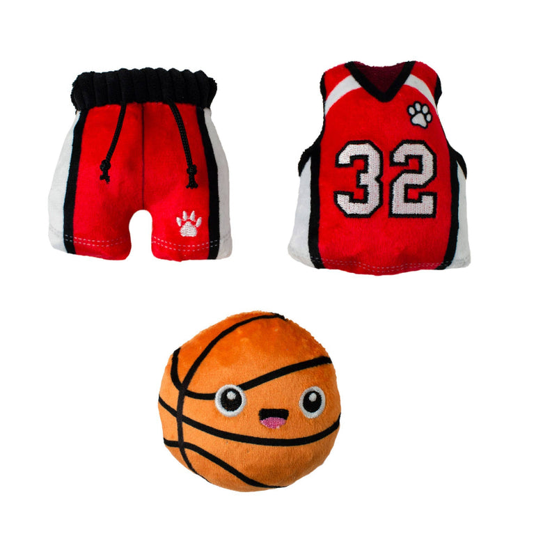 Basket-pawler Sports Fun Basketball Plush Squeaky Dog Toy Set - 3 Pc