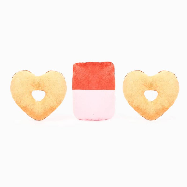 Hugsmart Products Inc dog toys Woof Love Heart Shaped Donuts with Choco Bar Plush Dog Toy Set - 3 Pc