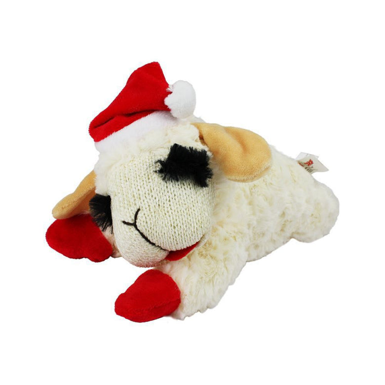 Christmas Holiday Lamb Chop with Santa Hat Plush Squeaky Dog Toy - 6"