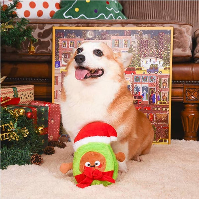 Hugsmart Products Inc dog toys Happy Woofmas Santa Avocado Plush Squeak Dog Toy