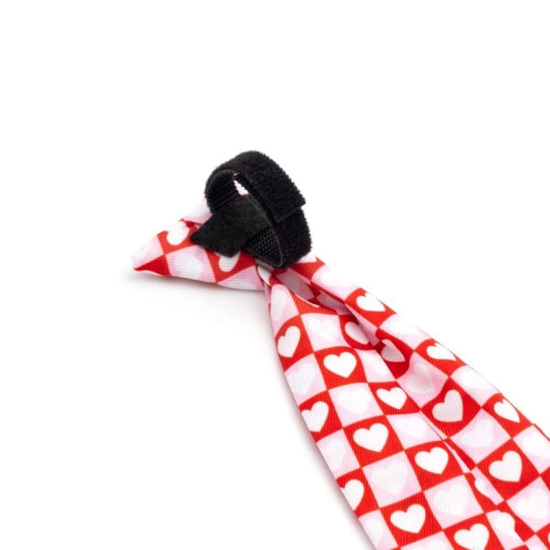 The Worthy Dog Bow Tie Colorblock Hearts Red & White Neck-Tie Pet Collar Attachment - Size Lg