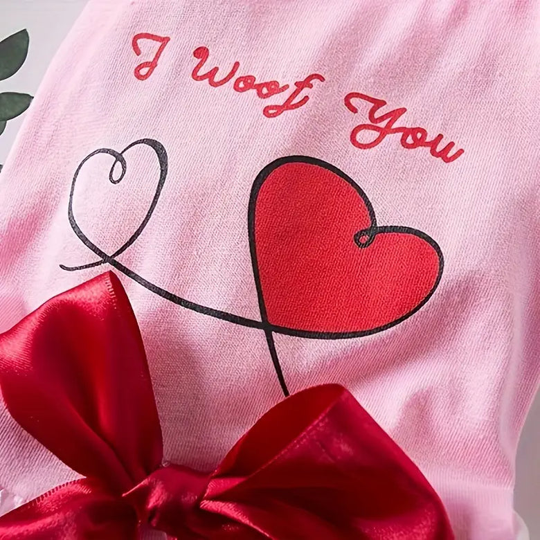 TM - AECCN HOME Dog Apparel I Woof You Heart Pink with Red Bow Dog Dress