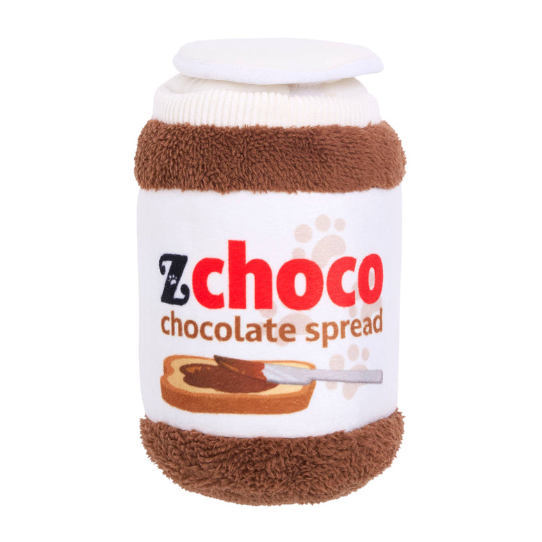 Chocolate Spread Jar Bungee Burrow Plush Squeaky Dog Toy Set