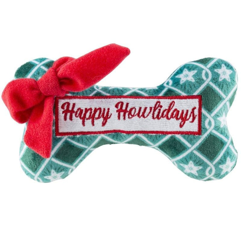 Haute Diggity Dog dog toys Puppermint Bone Green Stars (Happy Howlidays) Plush Squeak Dog Toy