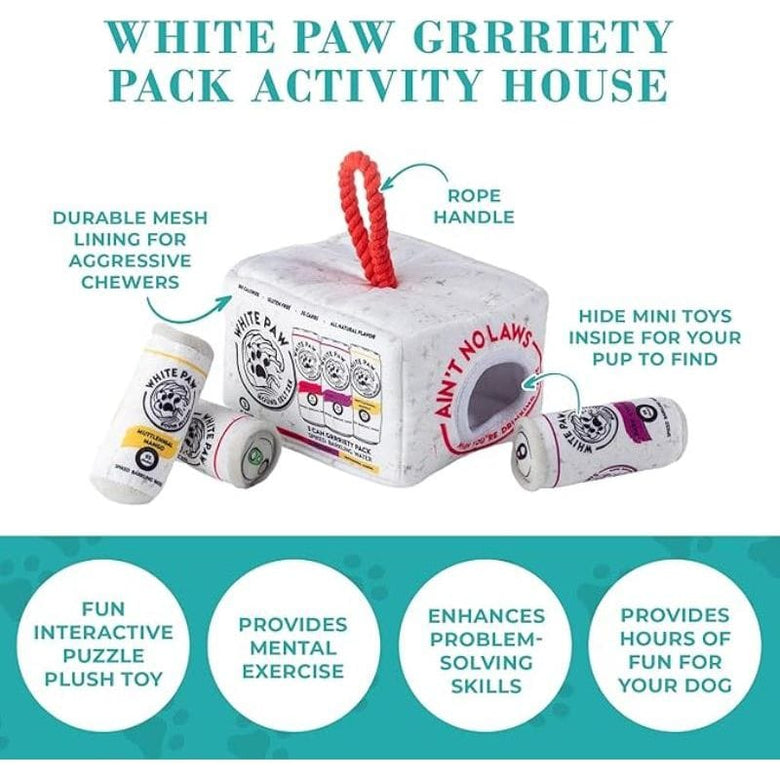 Haute Diggity Dog Toys White Paw Grrriety Pack Interactive Activity House Dog Toy