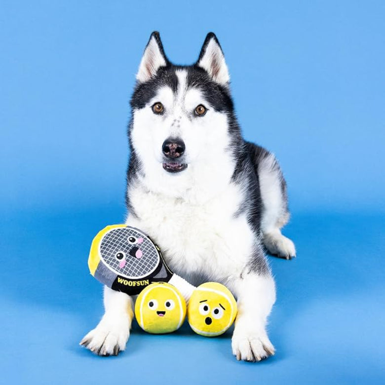 Serving Aces Tennis Sports Plush Squeaky Dog Toy Set - 3 Pc