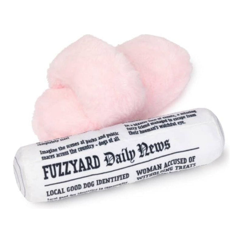 FuzzYard dog toys Fetch My Slippers & Paper Squeaky Plush Dog Toy Set - 2pk