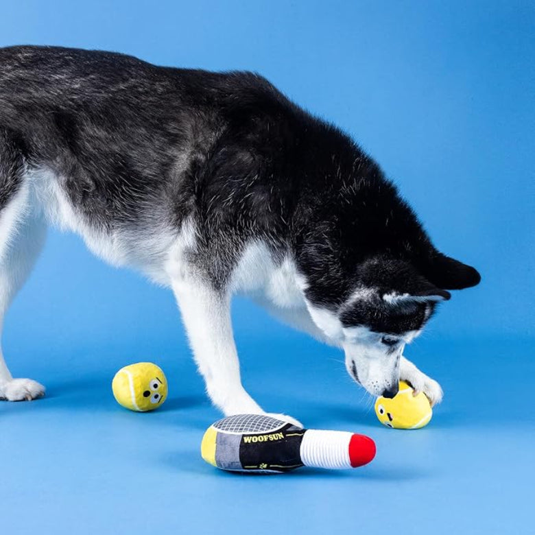 Serving Aces Tennis Sports Plush Squeaky Dog Toy Set - 3 Pc