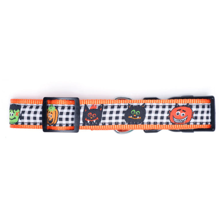 Halloween Monster Mash Checker & Orange Dog Collar