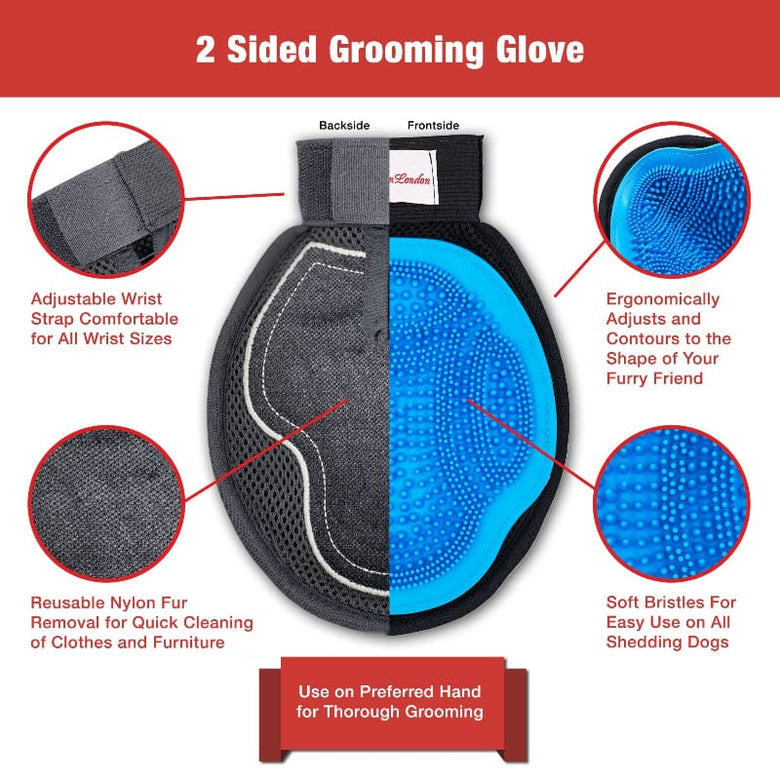 Warren London Pet Grooming Supplies 2 in 1 Pet Grooming Glove for Dogs & Cats - Double Sided