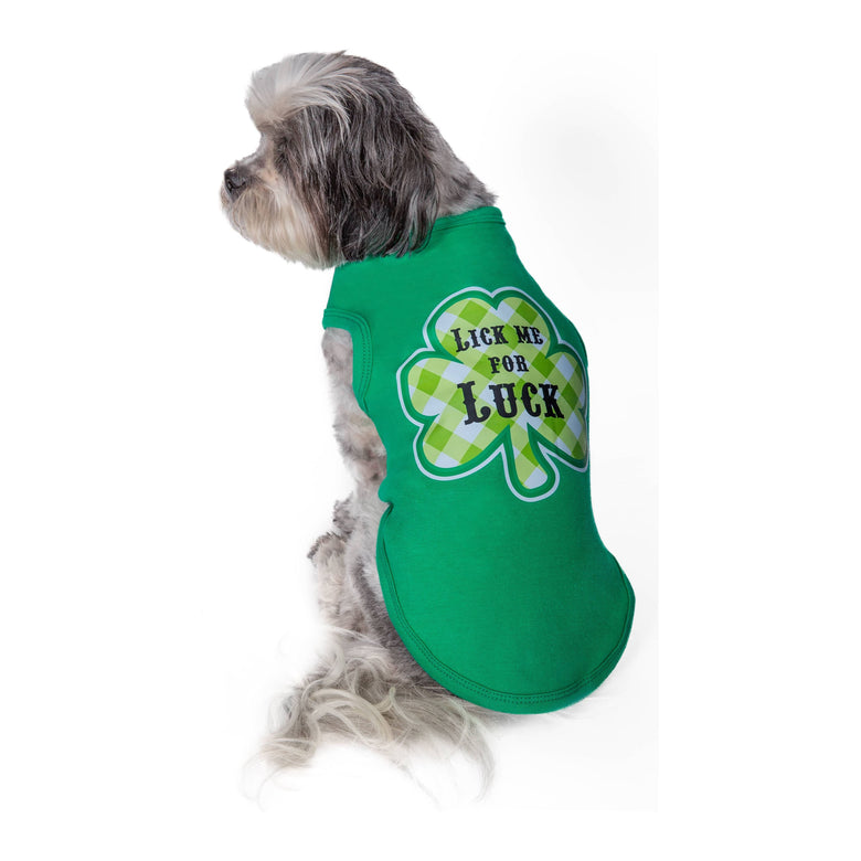 Barker's Bowtique Tee's St. Patrick's Shamrock Lick Me For Luck Dog T Shirt