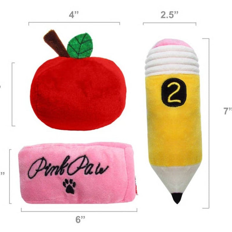 TONBO dog toys Teacher's Pet Combo Toy Set of 3 - Dog Toys - Pencil, Apple, Eraser