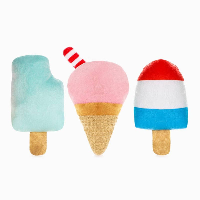 Hugsmart Products Inc dog toys Party Summar Cool Pup Ice Cream Squeaky Plush Dog Toy Set - 3 Pc
