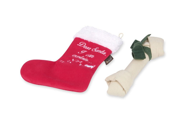 Merry Woofmas Good Dog Stocking Christmas Holiday Plush Dog Toy Set - 2Pc