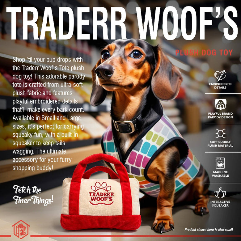 Chomp Haus Chomp Haus - Red Traderr Woof’s – Plush Squeaky Designer Dog Toy: Small