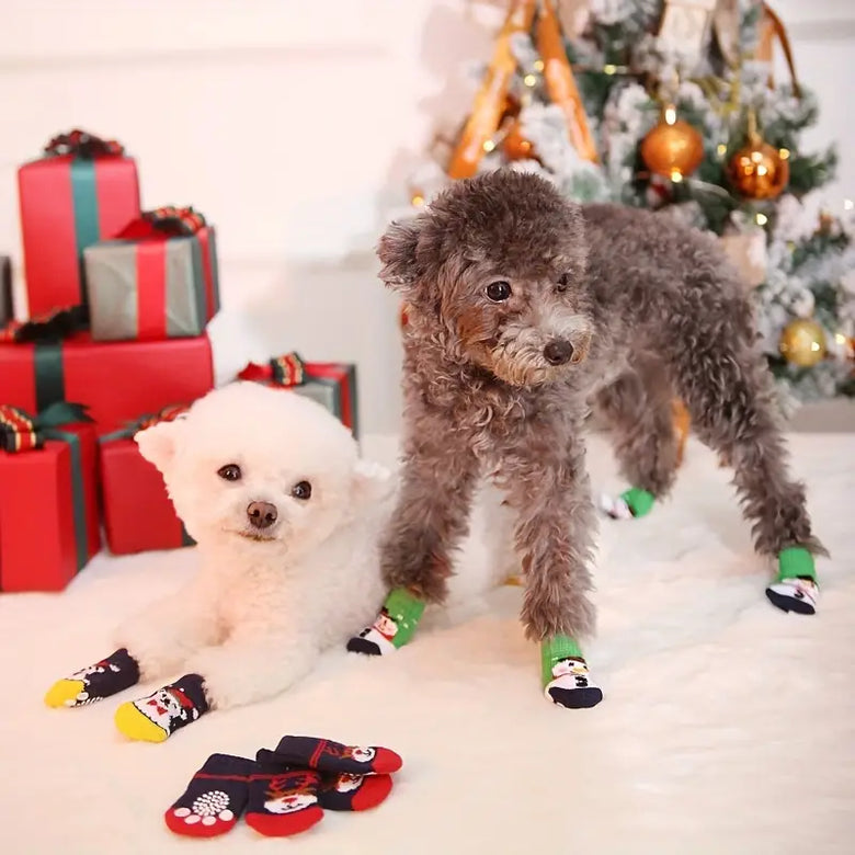 TMU - NICOVAER Dog Apparel Reindeer Holiday Pet Socks - Navy/Red - 4Pc