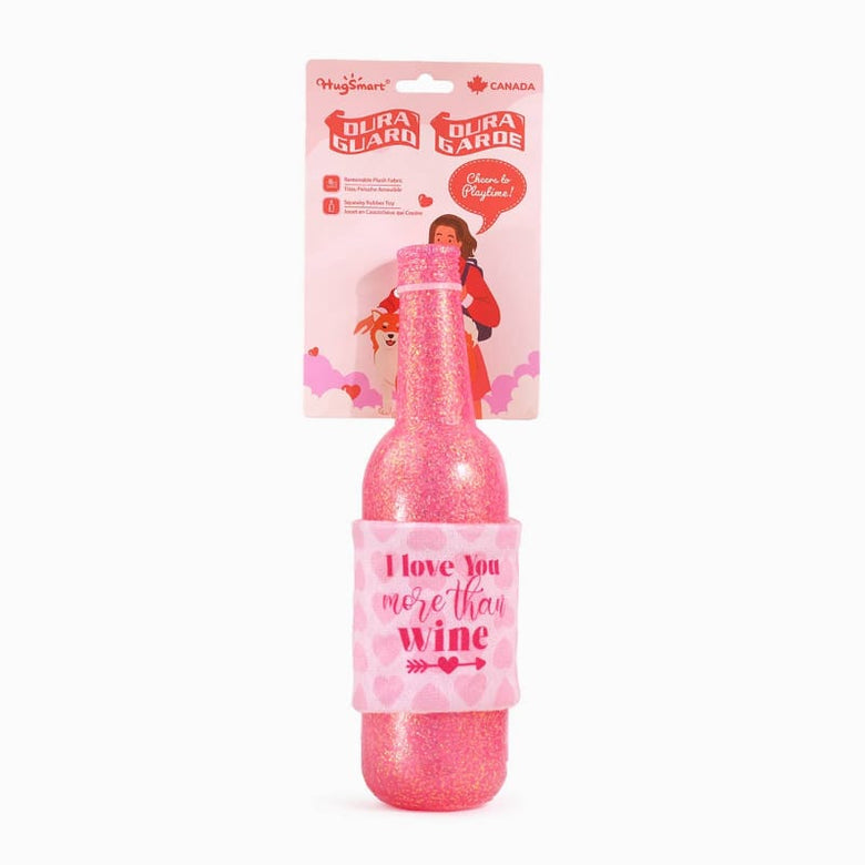 Hugsmart Products Inc Dog Toys Woof Love Love you more than wine Bottle Rubber Dog Toy