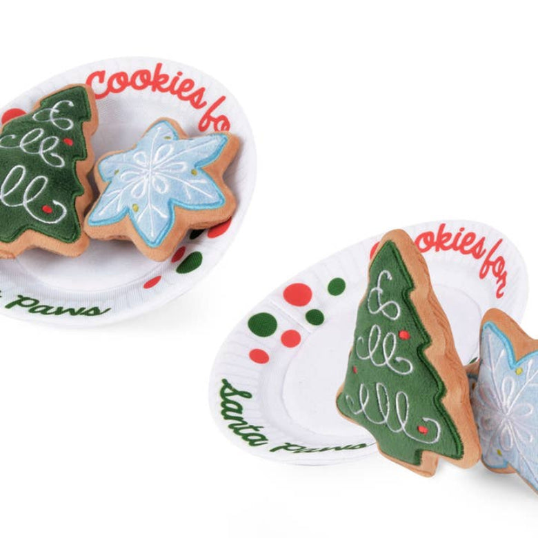 Merry Woofmas Christmas Eve Cookies Plush Squeaky Holiday Dog Toy Set - 3 Pc