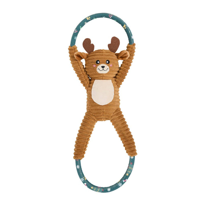 Christmas Holiday Season RopeTugz Reindeer Green Rope Plush Squeaky Tug Dog Toy