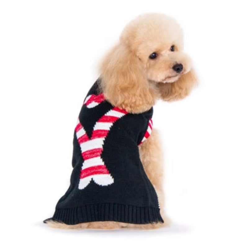 Dogo Pet Sweaters Holiday Candy Cane Black Dog Sweater