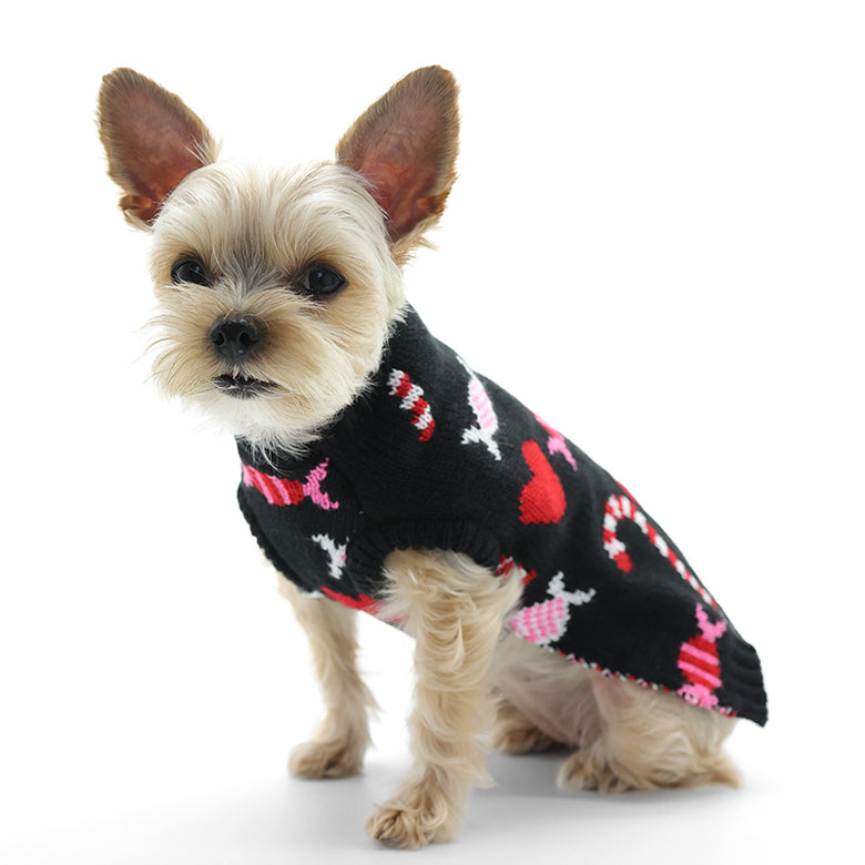 Christmas Holiday Candy Theme Warm Black Dog Sweater