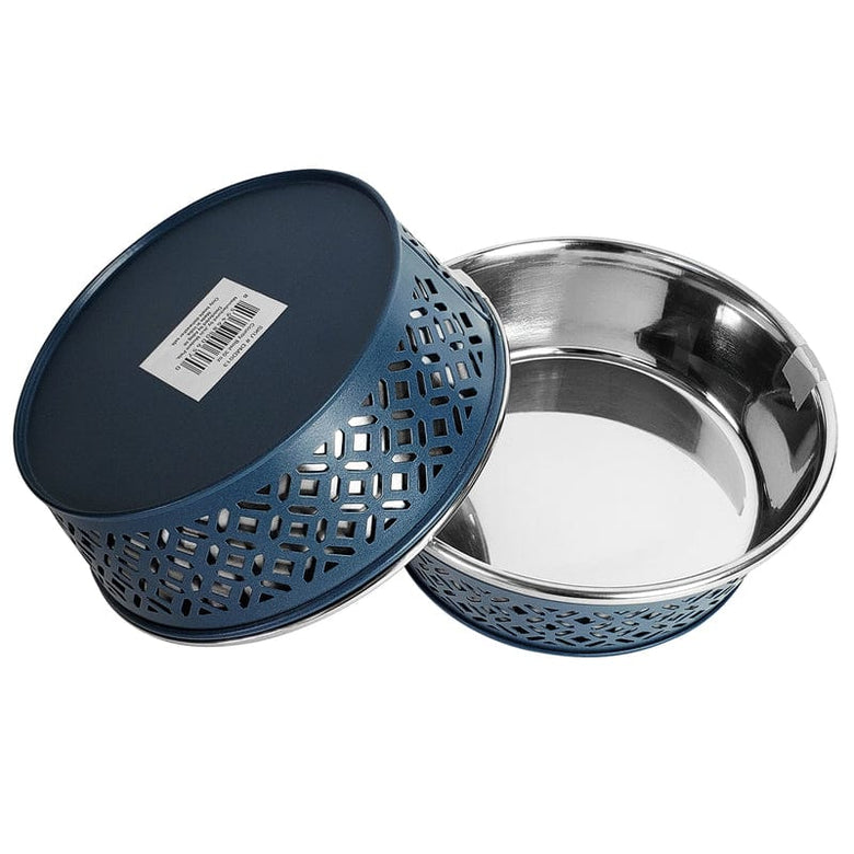 JoJo Modern Pets Bowls 50oz Mallard Blue Farmhouse Metal Punchout Stainless Steel Dog Bowl