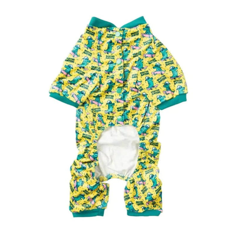 FuzzYard Dog Apparel Sk8ter Gator Plush Green & Yellow Dog Pajamas
