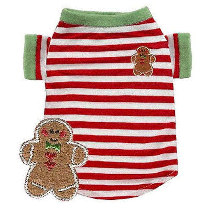Barker's Bowtique Tee's Gingerbread Cookie Red/ Green Striped Christmas Holiday Dog Tee