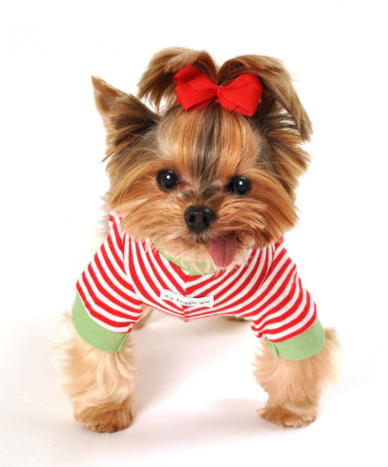 Barker's Bowtique Tee's Gingerbread Cookie Red/ Green Striped Christmas Holiday Dog Tee