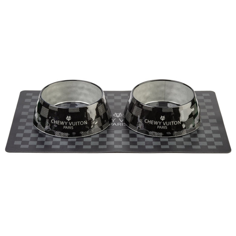 Black Checker Chewy Stylish Pet Bowl - Size Medium