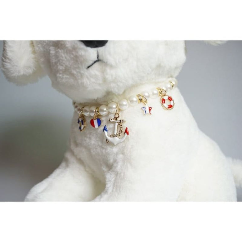 AE-LS COLLARS Nautical Charms Faux Pearls Pet Necklace