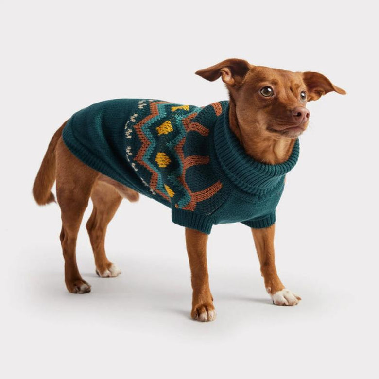 GF Pet Dog Apparel Heritage Teal Dog Sweater