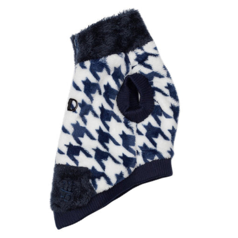 Houndstooth Navy Butter Fleece Soft Warm Zip Up Pet Vest