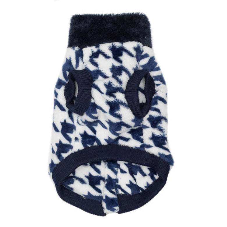 Houndstooth Navy Butter Fleece Soft Warm Zip Up Pet Vest