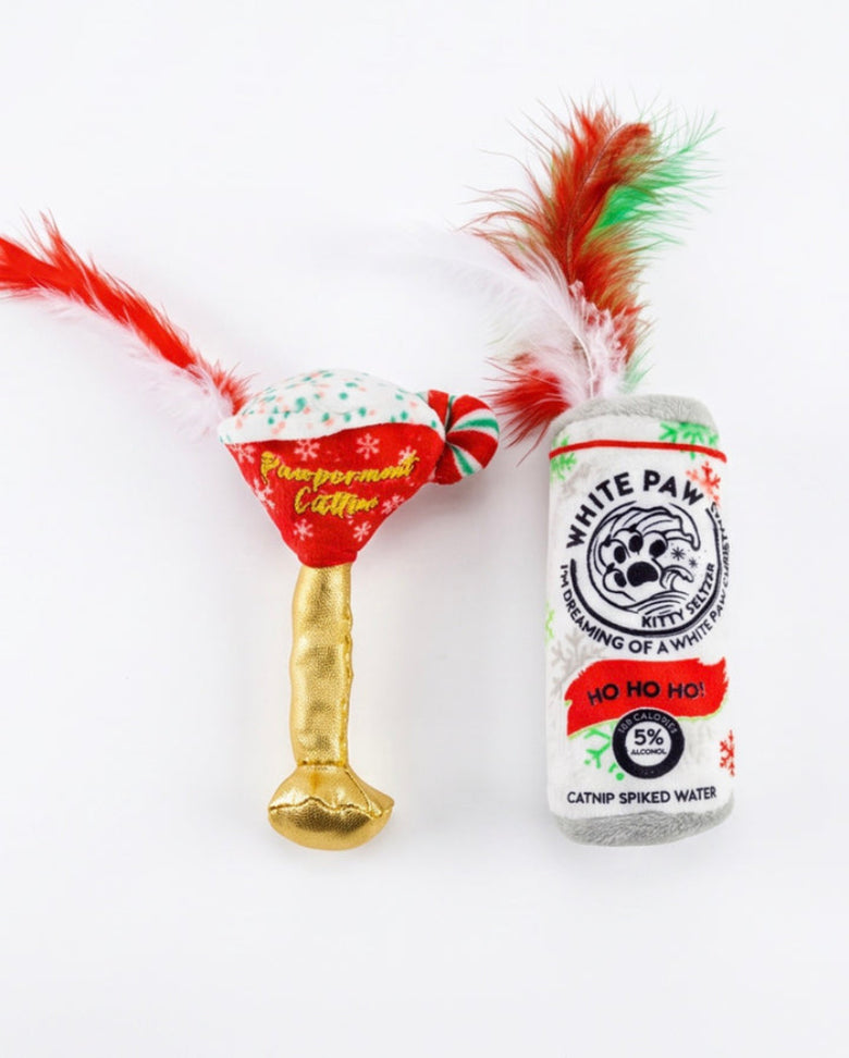 White Paw & Cattini Stocking Stuffers Christmas Holiday Cat Toy Set - 2Pk