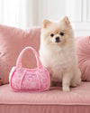 Pink Checker Chewy Handbag Plush Squeaky Dog Toy - 2 Sizes